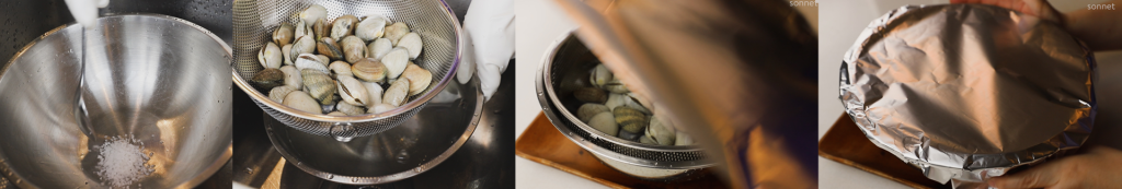 Purging clams, cleaning clams